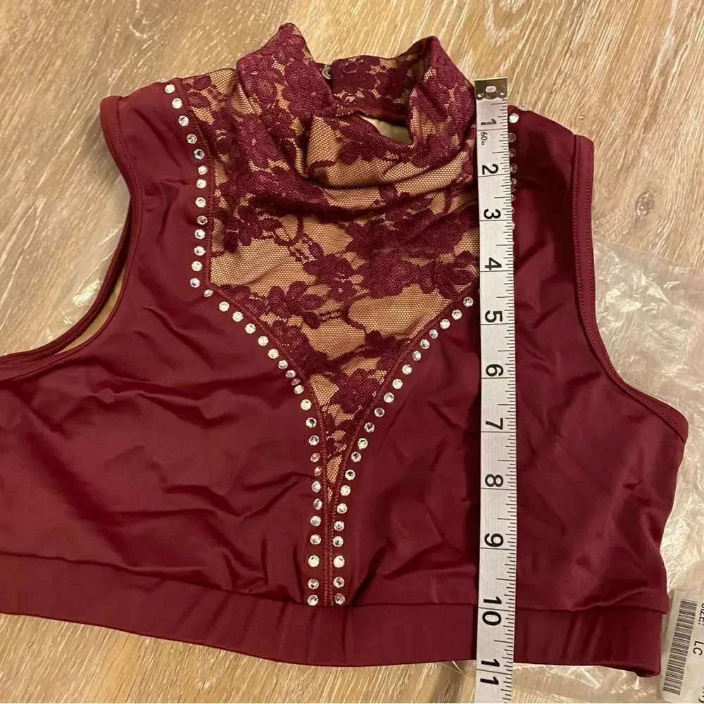 Weissman Ivy Sky dance burgundy Crystal Lace Crop Top MT11575 child large LC